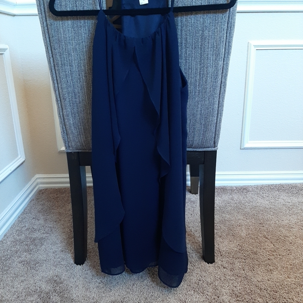Double Zero Deep Blue Ruffled Overlay Chiffon Mini Dress - Picture 4 of 10